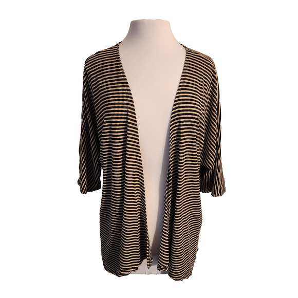 Lularoe Lindsay Striped Waterfall Cardigan Blue/Tan Size Medium - Picture 1 of 7